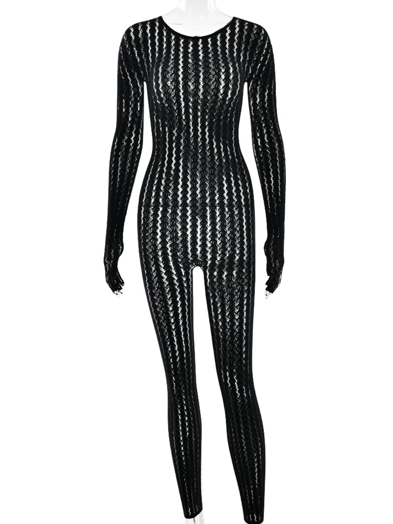 Veda Sheer Long-Sleeve Bodycon Jumpsuit One-piece