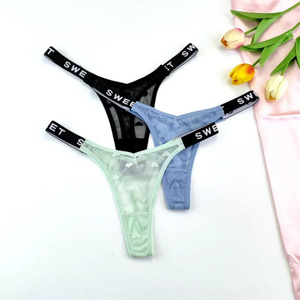 Amara Letter-Waist Mesh Thong Pack Lingerie 3-piece