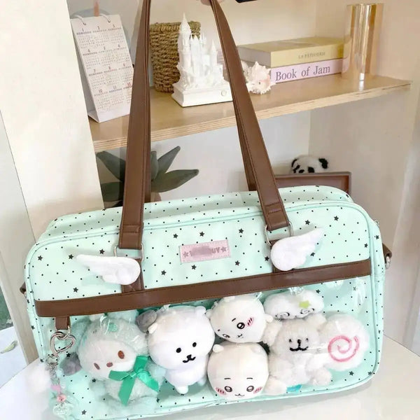 New Cute Large Capacity Lace Ita Bag Lolita Girls Transparent Pocket Y2k DIY Badge Display Shoulder Bag Casual Polka Dot Handbag