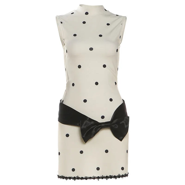 PixieKiki Polka Dot Print Sleeveless Bow Mini Dress Vintage Clothes for Women Elegant Dresses P94-CD29