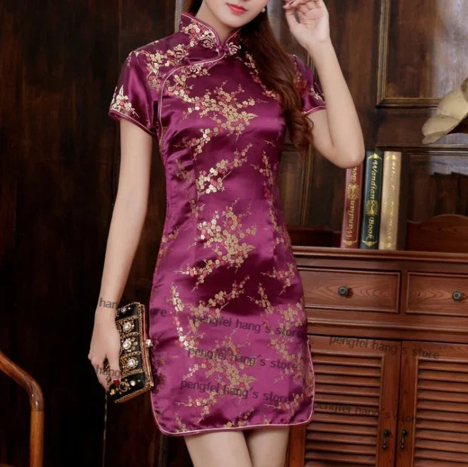 Meilin Multi-Style Dragon and Floral Qipao Mini Dress