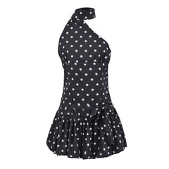 Isabella Riviera Polka Dot One-Shoulder Halter Ruffle Mini Dress