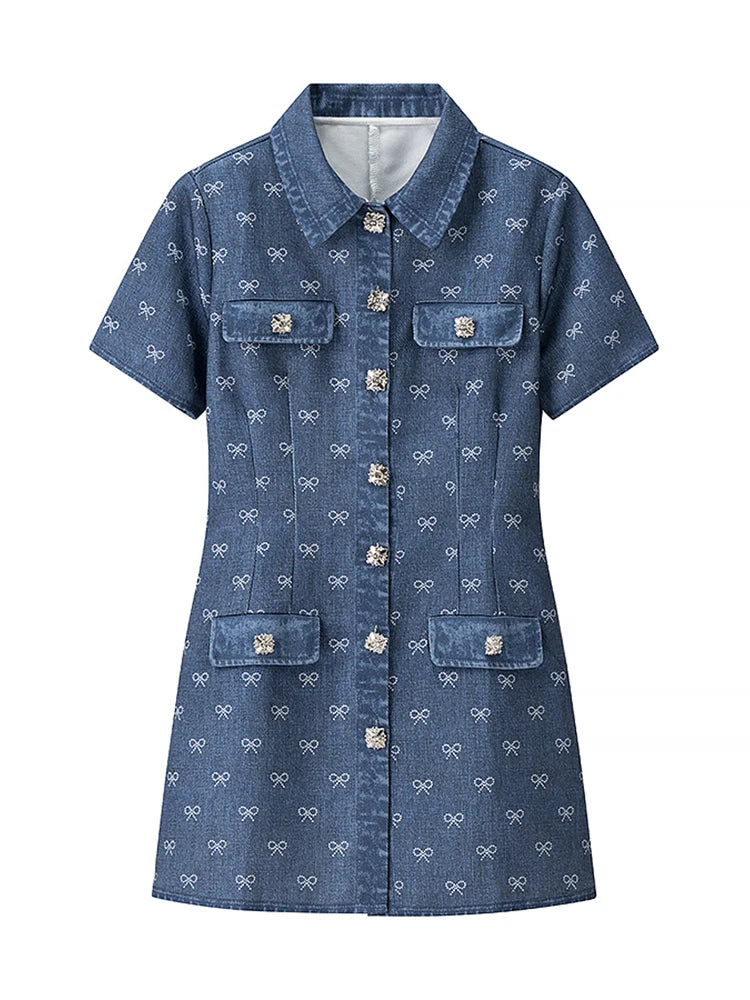 Denim Darling Printed Collared Mini Dress