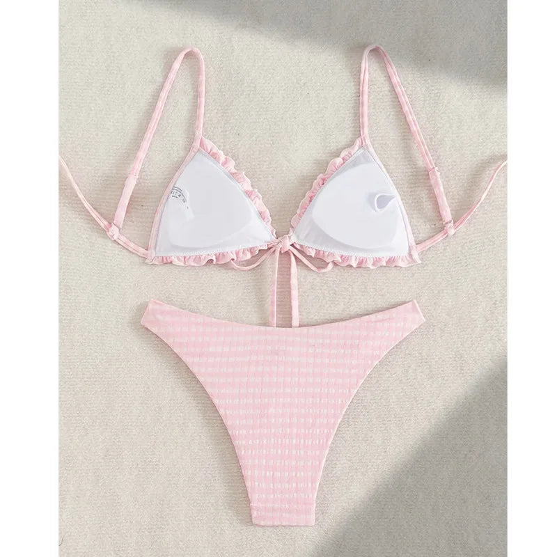 Gigi Gingham Ruffle Triangle Bikini Set Two-piece