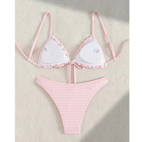 Gigi Gingham Ruffle Triangle Bikini Set Two-piece