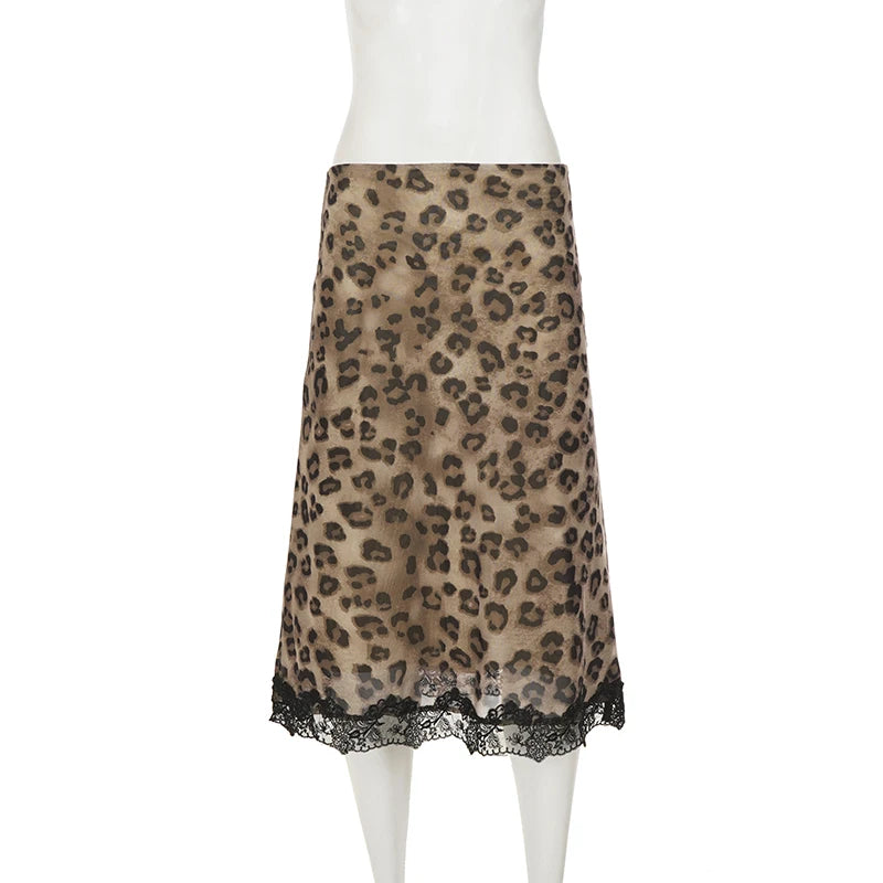 Benedetta Leopard Mesh Lace-Hem Midi Skirt One-piece