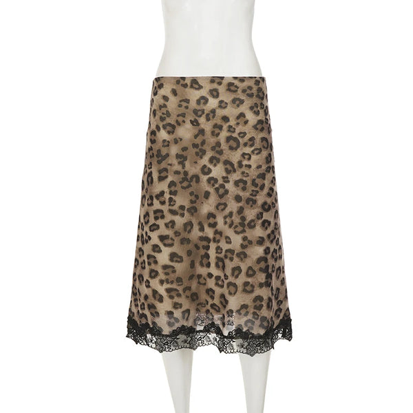 Benedetta Leopard Mesh Lace-Hem Midi Skirt One-piece