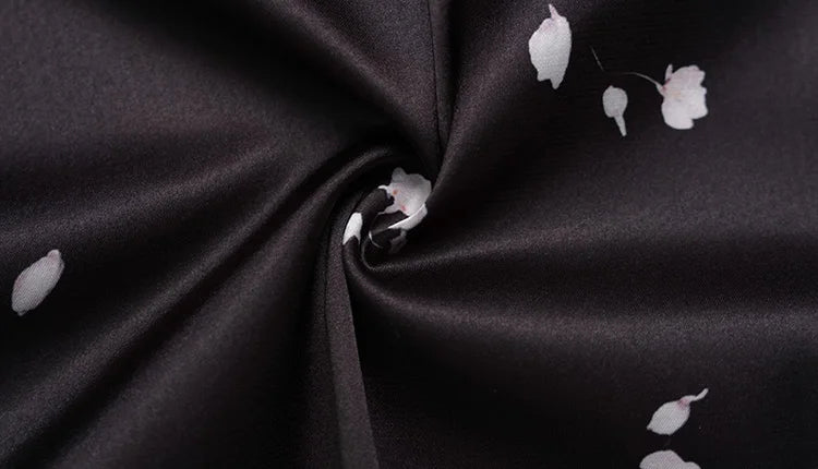 Peregrina Lace-Trim Petal Print Puff-Sleeve Satin Maxi Dress