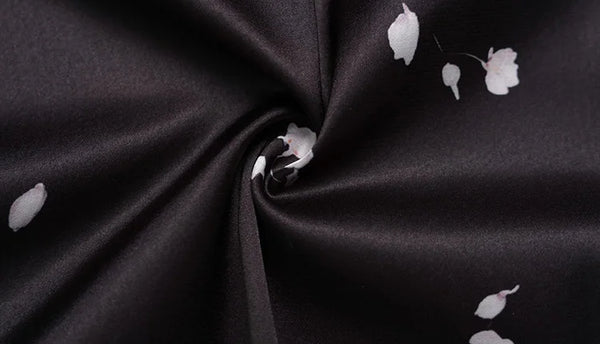 Peregrina Lace-Trim Petal Print Puff-Sleeve Satin Maxi Dress