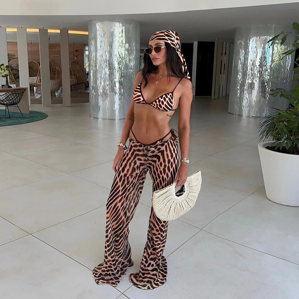 Zelena Printed Kimono Bikini Three-piece