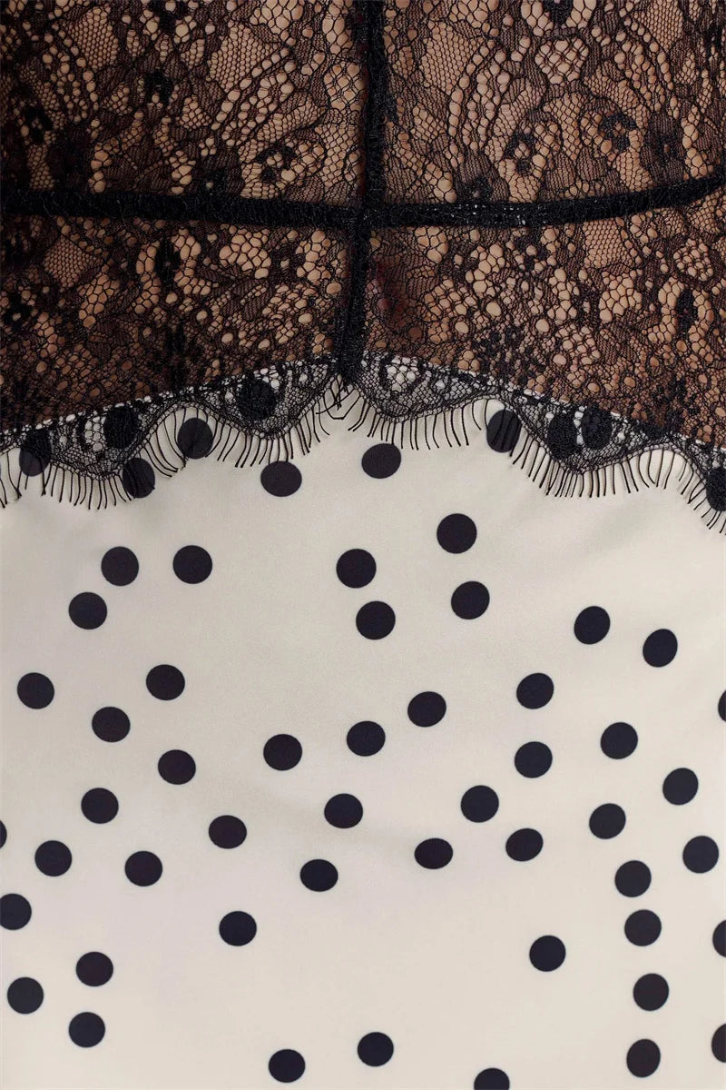 Cecelia Noir Lace Polka Halter Maxi Dress