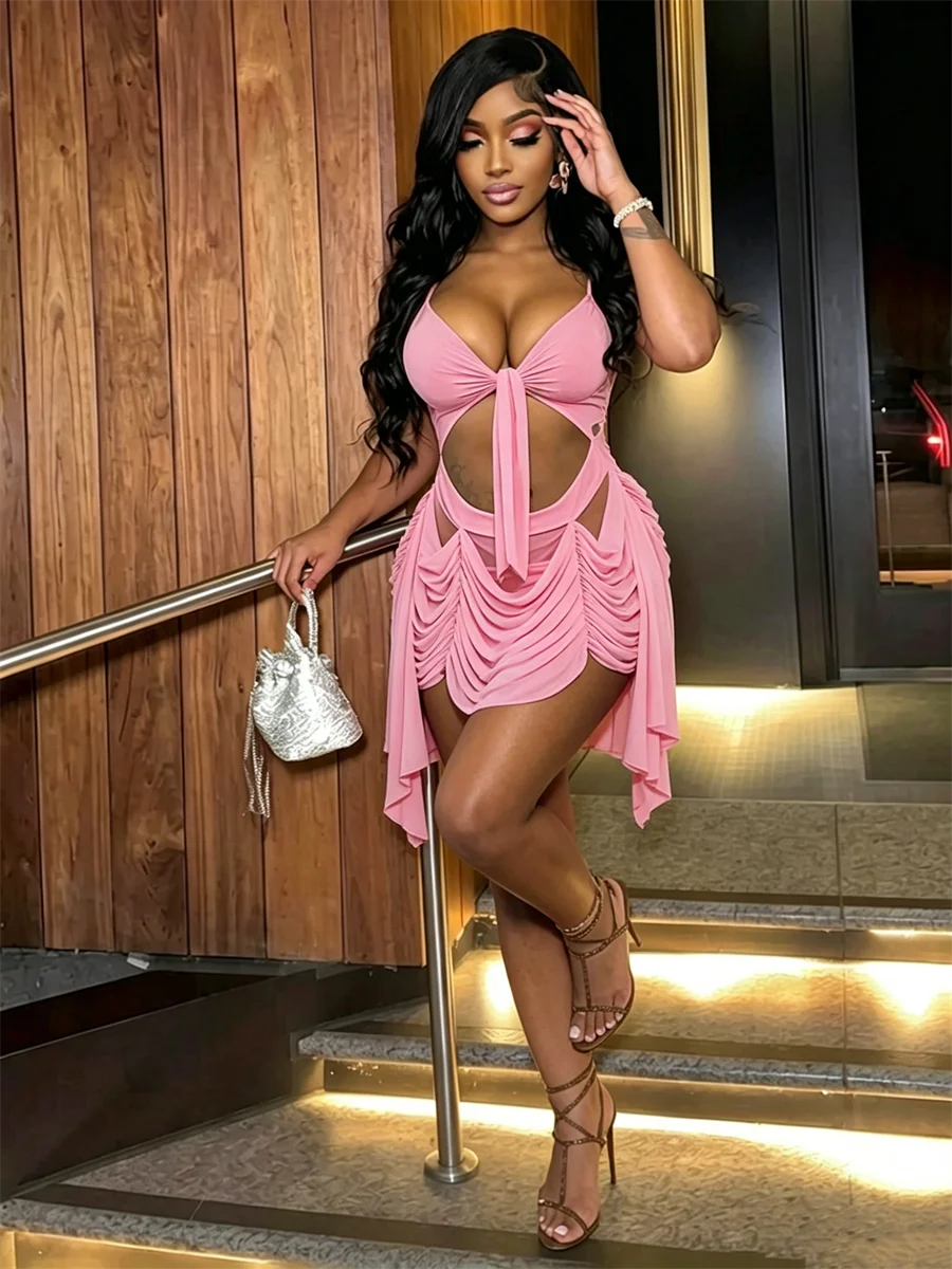 Seraphina Pink Ruched Tassel Mini Dress Secondary image