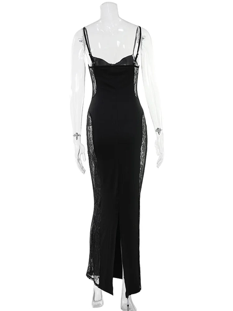 Lavinia Sheer Lace-Panel Corset Cami Maxi Dress