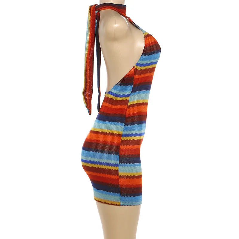 Solenne Striped Knit Halter Bodycon Mini Dress