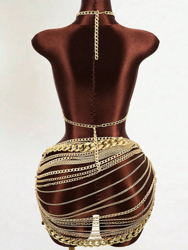 Azalea Metal Chain Backless Mini Dress
