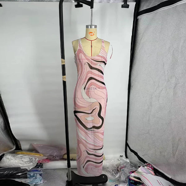 Ondrea Sheer Swirl-Print Mesh Bodycon Maxi Dress One-piece