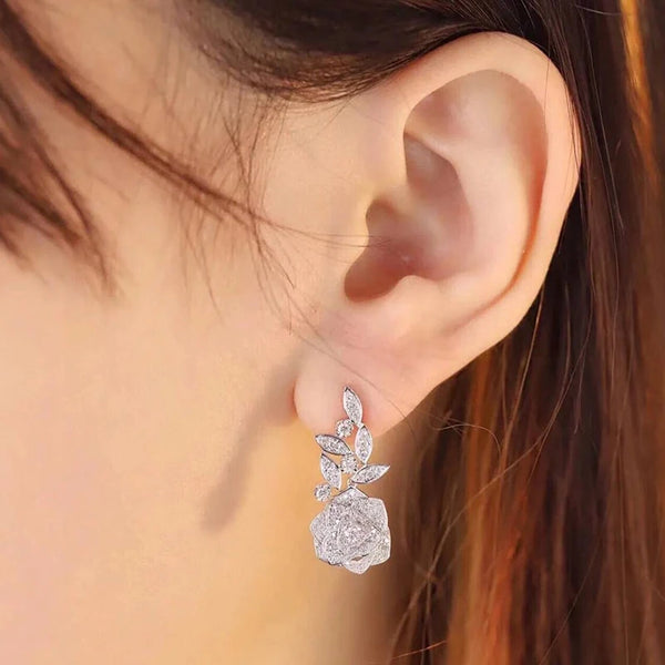 Rosette Crystal Floral Drop Earrings