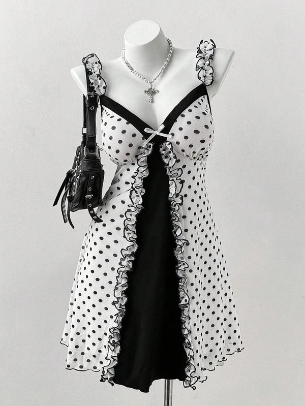 Rosalie Plus-Size Polka Dot Bow Mini Dress