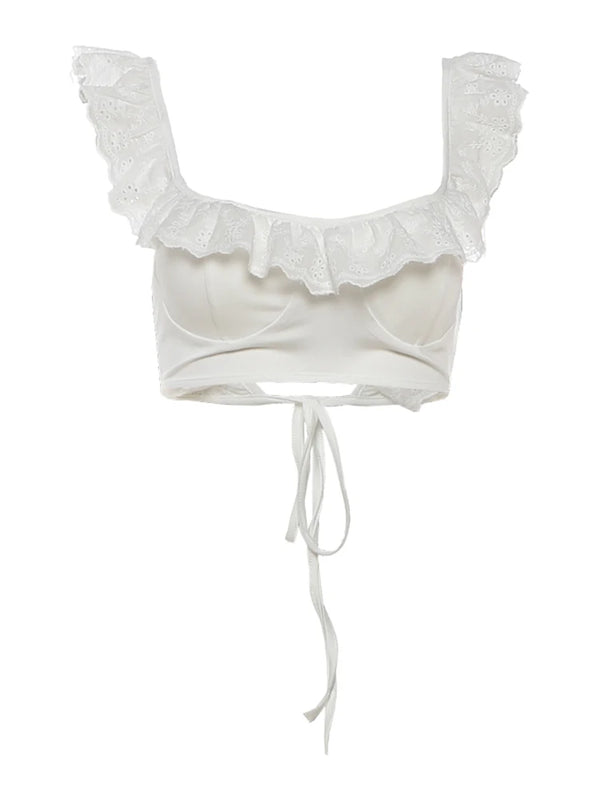 Marzena Eyelet Lace Ruffle Crop Top & Mini Skirt Two-piece
