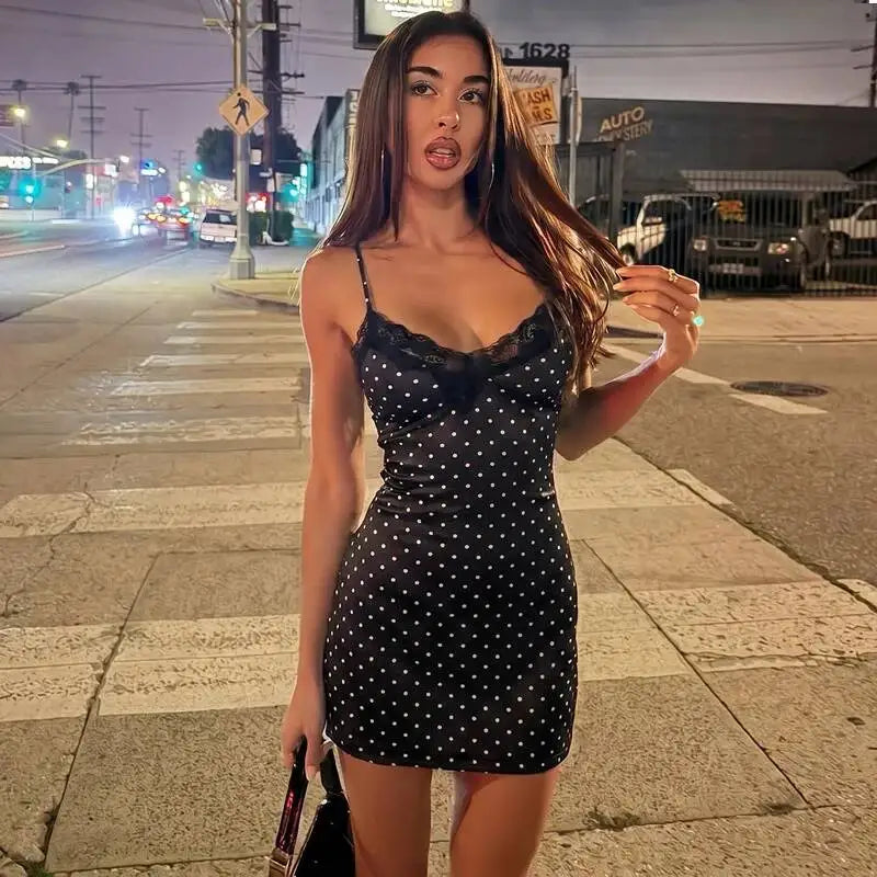 Alessandra Polka-Dot Lace-Up Mini Dress