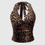 Leocadie Leopard Print Cowl-Neck Halter Backless Ruched Top One-piece