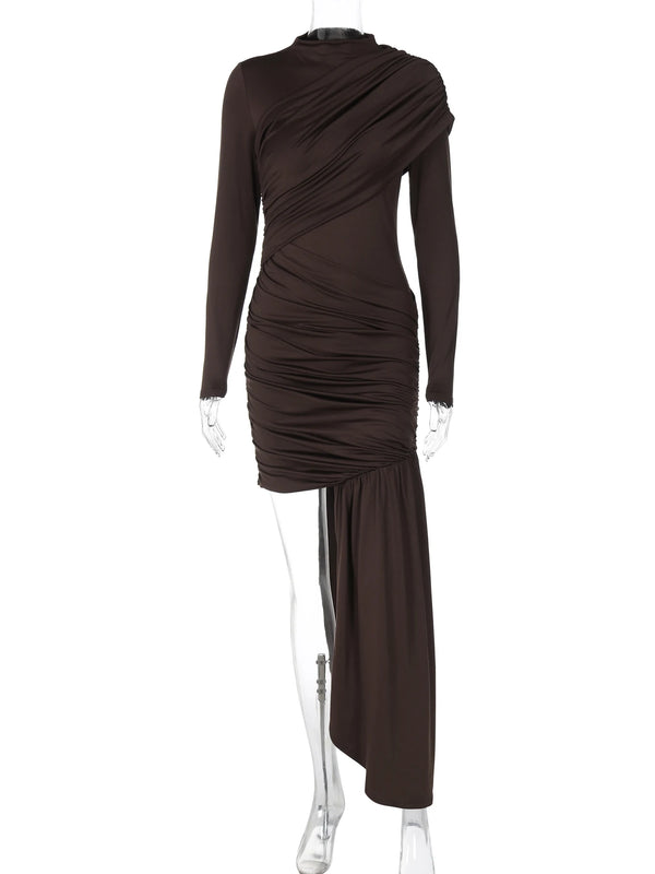 Kaia Ruched Turtleneck Long-Sleeve Mini Dress