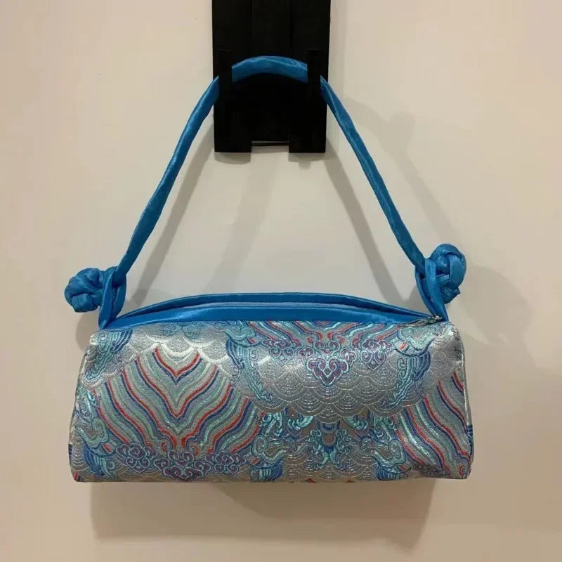 Jade Garden Embroidered Satin Shoulder Bag