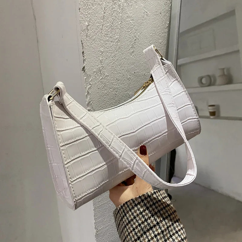 Coralie Croc-Embossed Faux-Leather Baguette Shoulder Bag