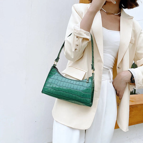 Coralie Croc-Embossed Faux-Leather Baguette Shoulder Bag