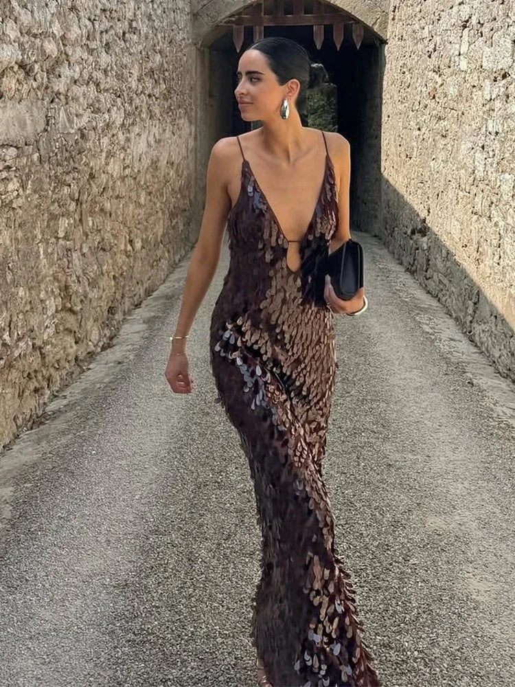 Seraphina Sequin V-Neck Maxi Dress