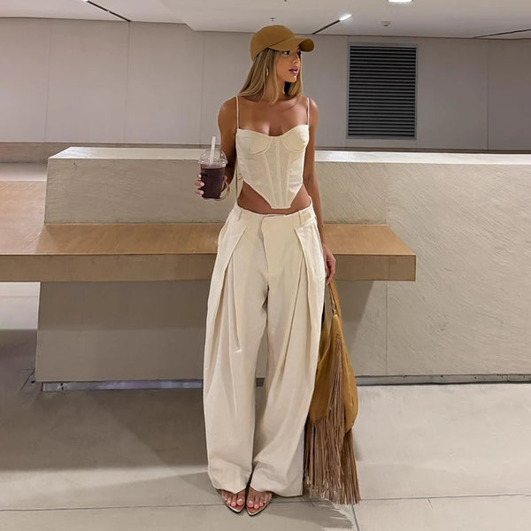 Valentina Striped Lace-Up Tube Top & Wrap Wide-Leg Pants Two-piece