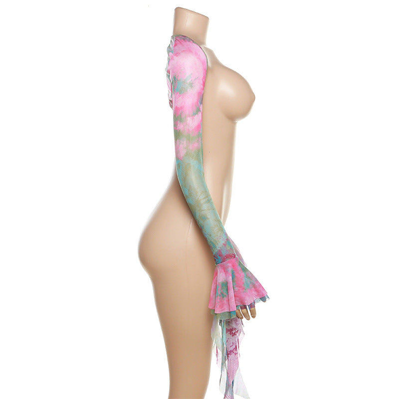 Gwynedd Y2K Ruffle Tie-Dye Crop Top & Wrap Mini Skirt Set