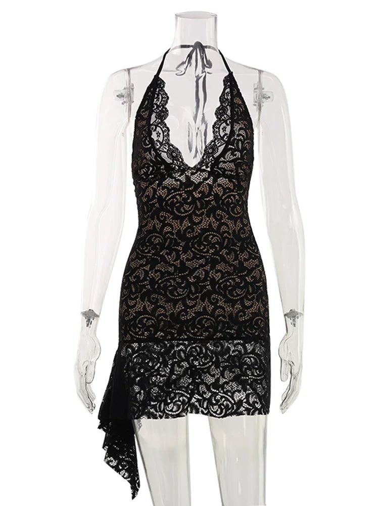 Danica Black Lace Backless Bodycon Mini Dress