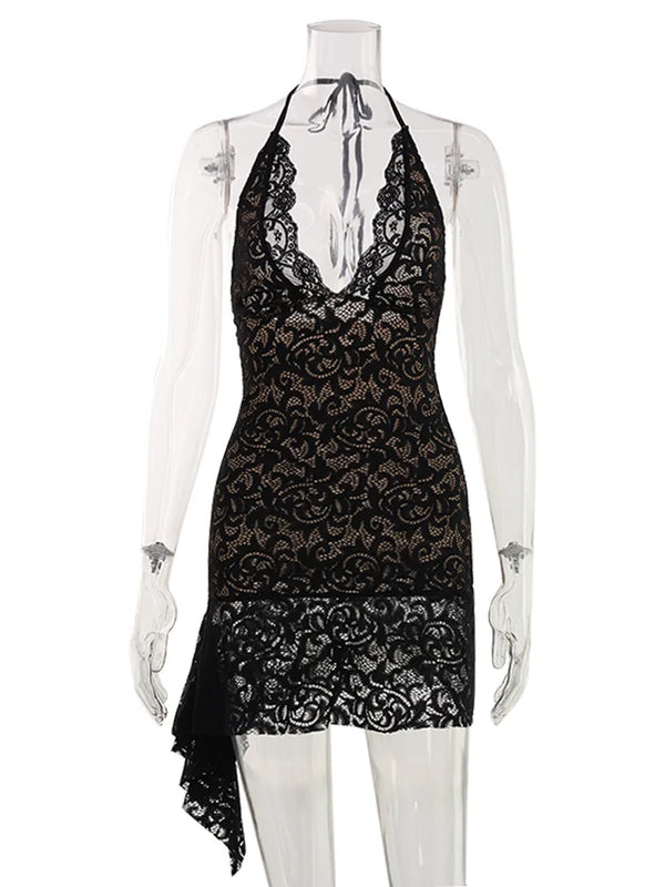 Danica Black Lace Backless Bodycon Mini Dress