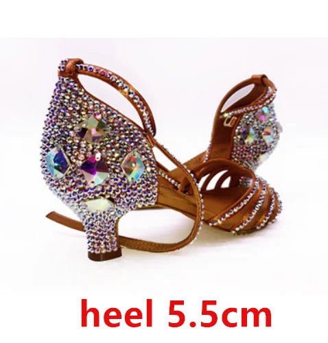 Latin Dance Shoes Full Rhinestone Girls Latin Dance Shoes Soft Bottom Adult SALSA Diamond Salsa Latin Ballroom Shoes