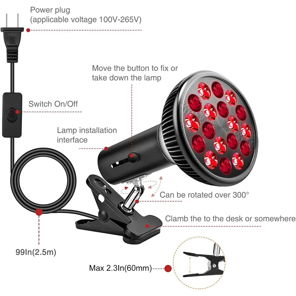 Red Light Therapy Lamp for Face 54W 660nm & 850nm Infrared Light Therapy Device for Muscle Joint Pain Relief Skin Health Tools Main image