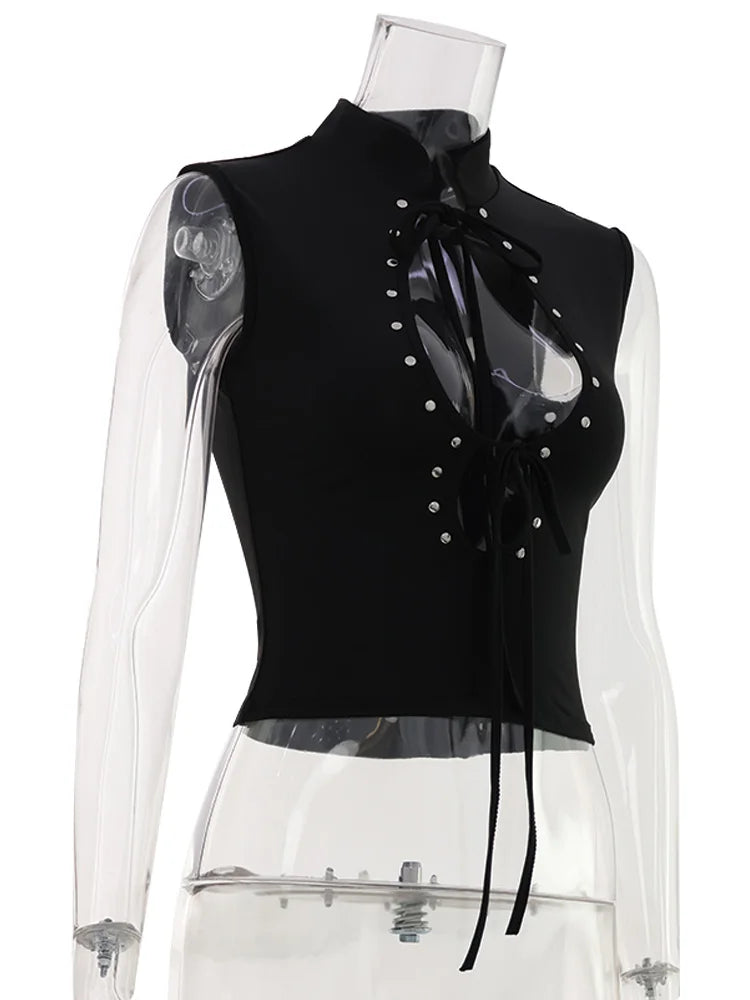 Sose High-Neck Studded Cutout Crop Top One-piece Secondary image