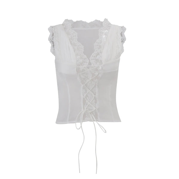 Celine Lace-Trim Deep-V Midi Skirt Set Two-piece