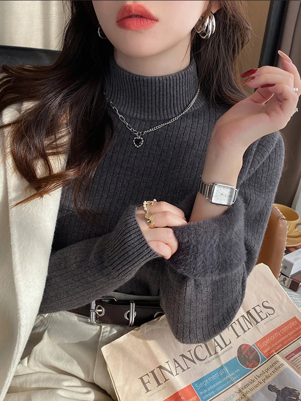 Bettany Velvet-Lined Thermal Knit Turtleneck Sweater One-piece