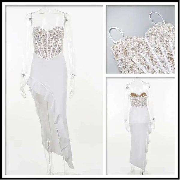Celestia Lace Corset Ruffle Maxi Dress