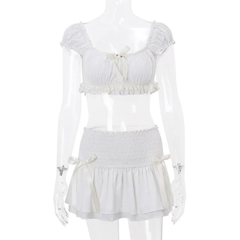 Maisie Ruffle Puff-Sleeve Mini Skirt Set Two-piece