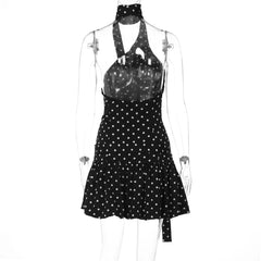 Isabella Riviera Polka Dot One-Shoulder Halter Ruffle Mini Dress