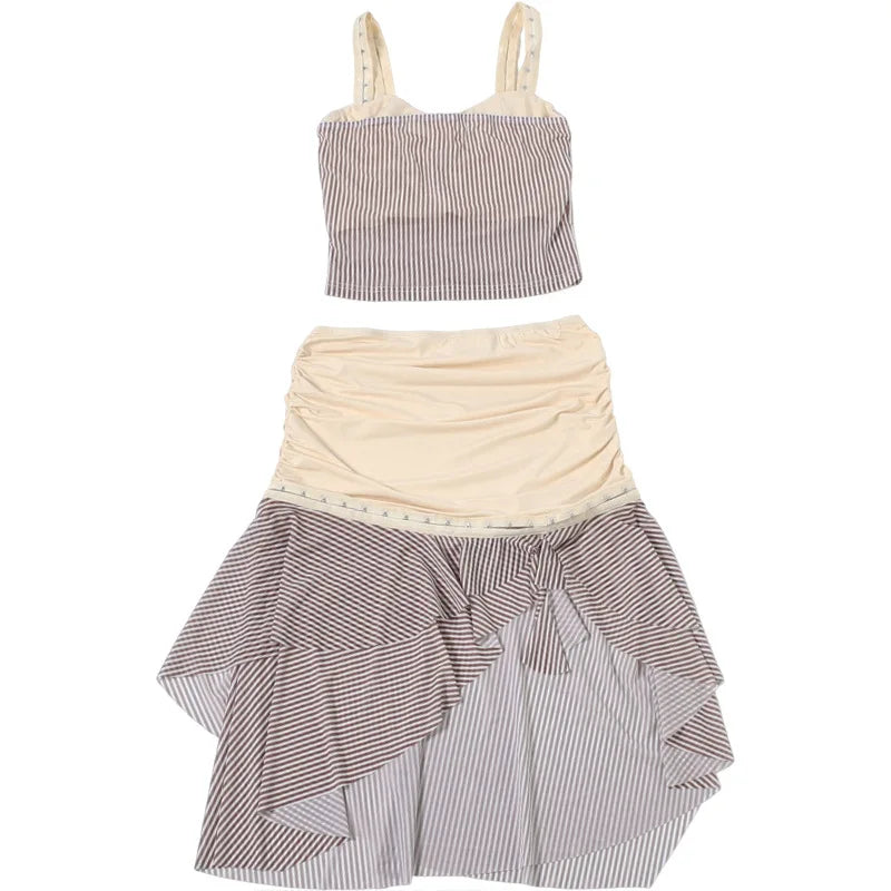 Sienna Striped Asymmetrical Cami Midi Skirt Set Two-piece