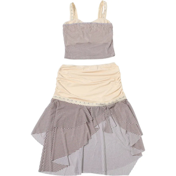 Sienna Striped Asymmetrical Cami Midi Skirt Set Two-piece