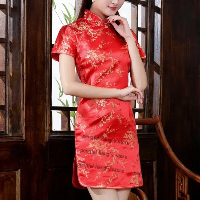 Meilin Multi-Style Dragon and Floral Qipao Mini Dress