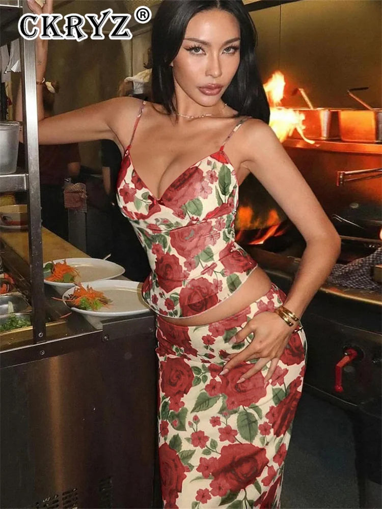 Paloma Floral Backless Maxi Skirt Two-piece
