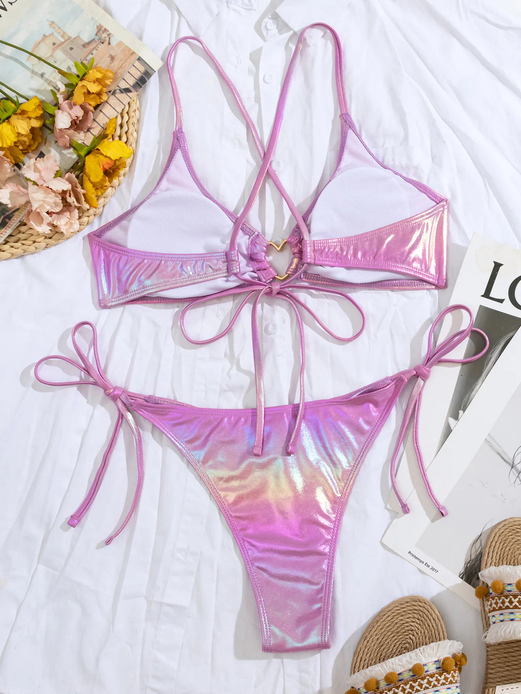 Rosalie Rhinestone Heart Metallic Bikini Two-piece