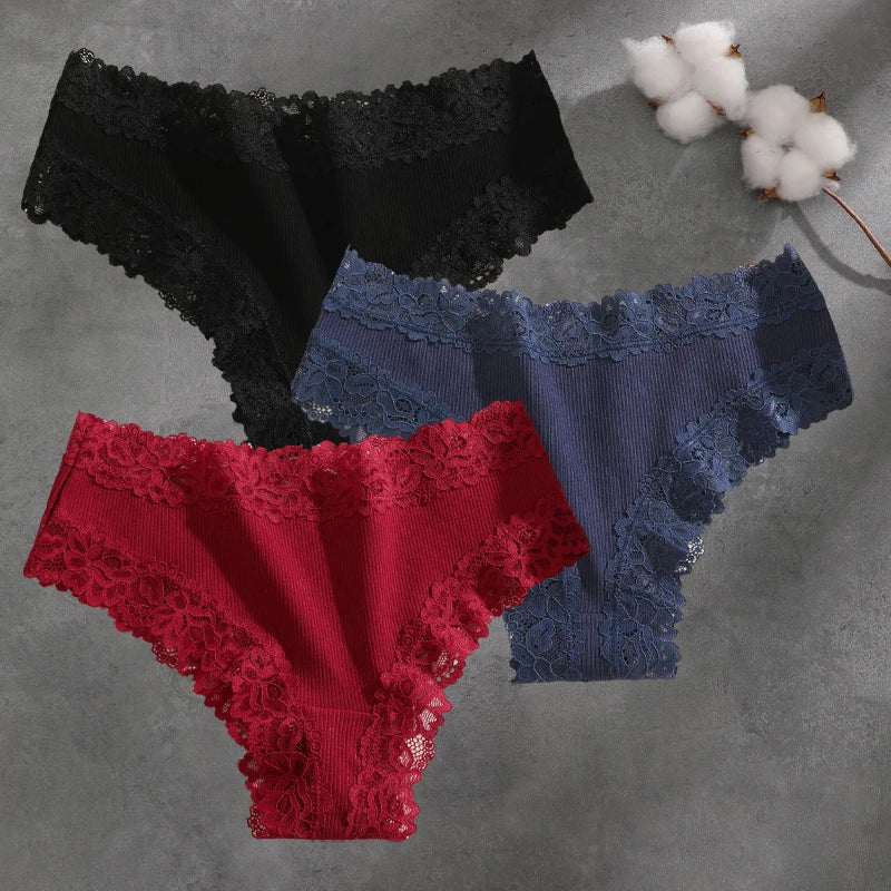 Brielle Floral Lace Bikini Panty Pack Lingerie 3-piece