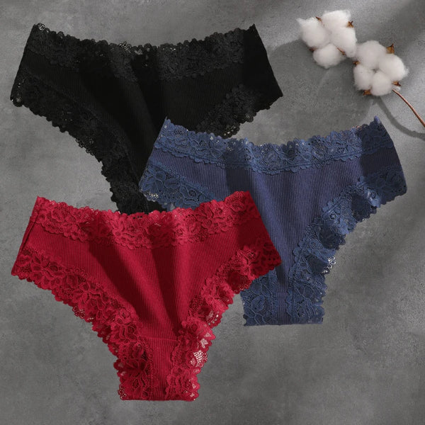 Brielle Floral Lace Bikini Panty Pack Lingerie 3-piece