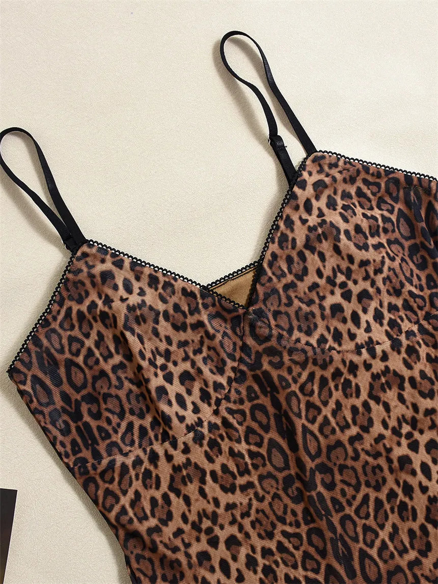 Kiara Sheer Leopard Camisole Mini Dress